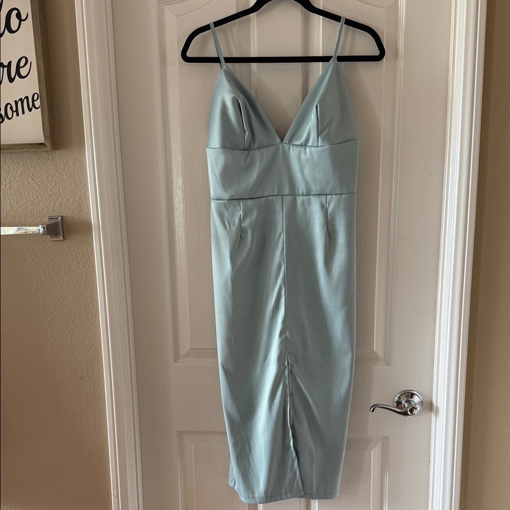 Champagne Light Blue Satin Dress